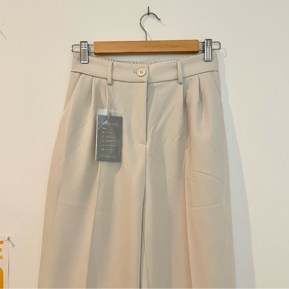 NWT Funyyzo Cream Neutral Wide Leg Dress‎ Pants Trousers - Picture 5 of 15